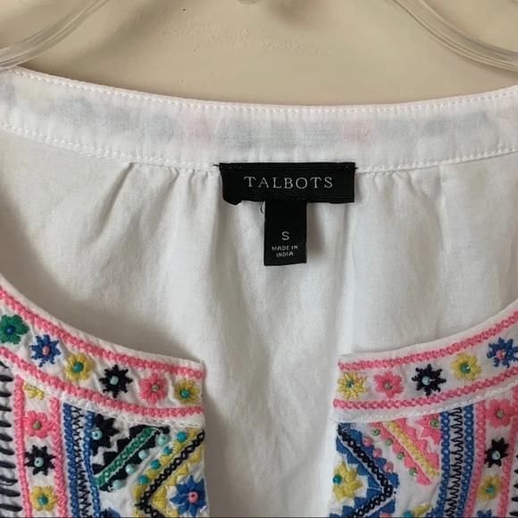 Talbots White 3/4 Sleeve Boho Embroidered Top size S - Picture 3 of 6